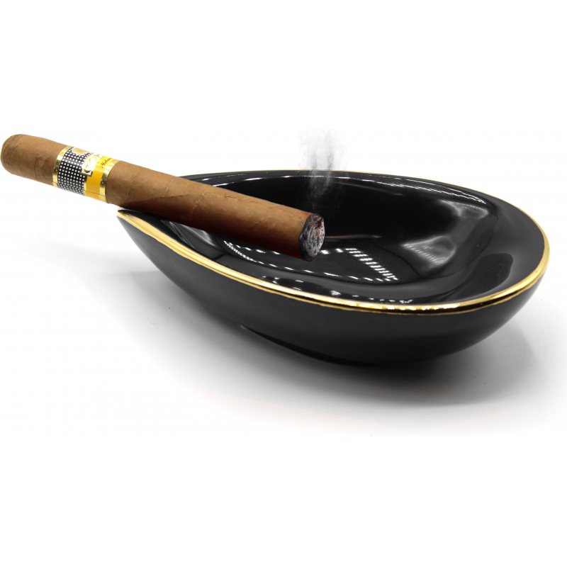 Luxus-Zigarren-Aschenbecher aus Edelstahl und Leder für drinnen und draußen goldfarben