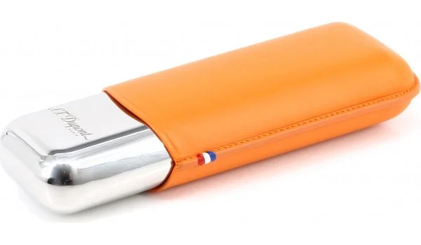 S.T. Dupont Etui aus Leder und Metall für für 2 Zigarren orange