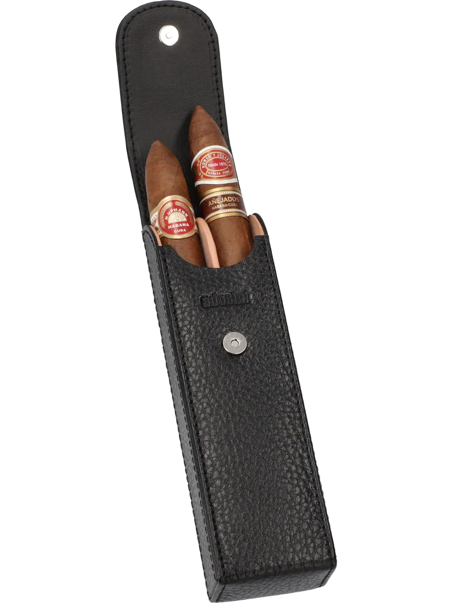 adorini Taschen Zigarrenetui 2 Zigarren schwarz, schwarze Naht