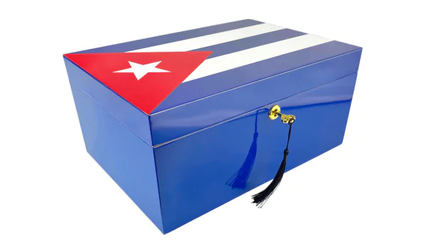 Zigarren Humidor Blau mit kubanischer Flagge für 100 Zigarren
