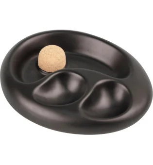 Pfeifenascher Keramik oval schwarz matt mit 2 Ablagen
