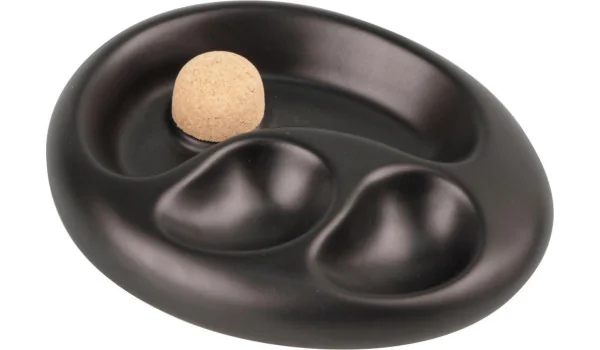 Pfeifenascher Keramik oval schwarz matt mit 2 Ablagen