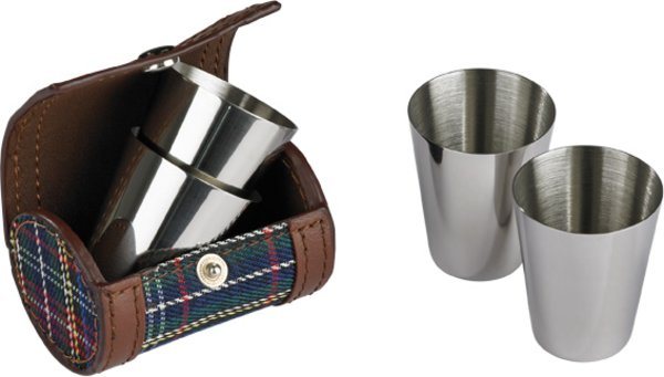 Set mit 4 Schnappsgläsern Leder / Plaid